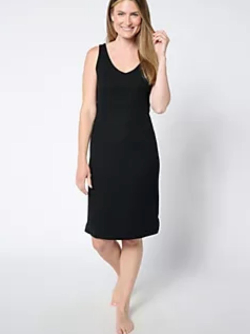 Cozy Earth Classic Black Bamboo Rib-Knit Sleeveless V-Neck Dress